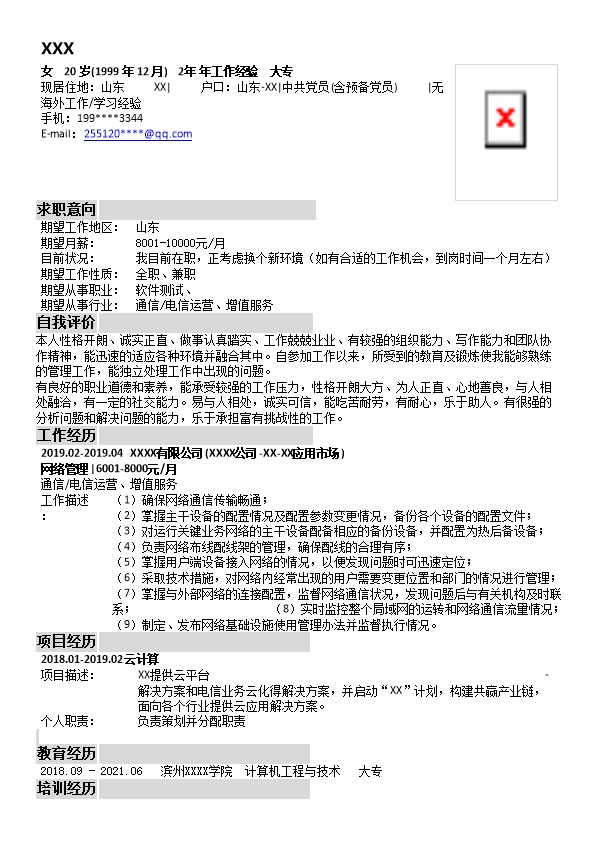 4901_电信通讯网络行业相关岗位个人求职简历模板  - 电子信息简历模板